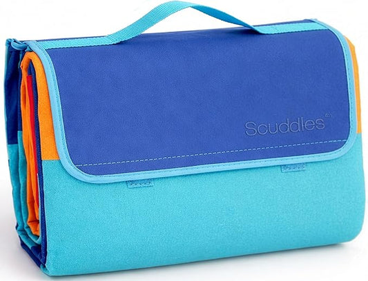 scuddles Extra Large Picnic Blanket – 60" x 80" Waterproof Outdoor Mat with Soft 3-Layer Comfort, Cozy Fleece Top, Foldable Design & Carry Strap for Beach, Camping, Parks & Hiking