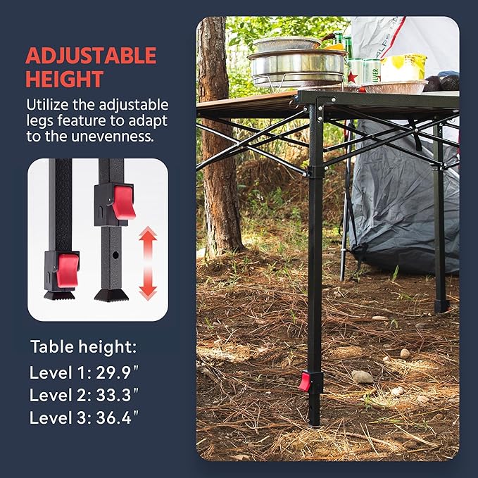 OUTSIDER Folding Camping Table Adjustable Height Foldable Roll-up Aluminum Camp Table Portable Table with Carry Bag - for Outdoor Cooking, Beach, Picnic, BBQ, Travel Style2
