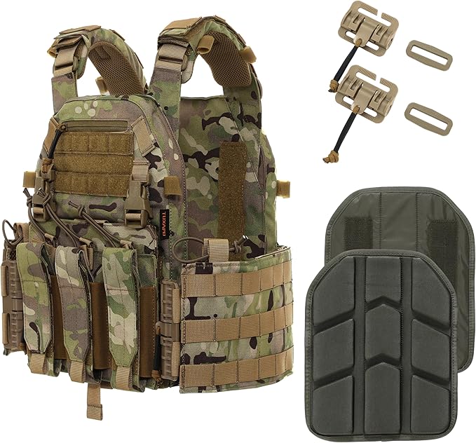 Tactical Molle Vests with Triple mag Pouch and Side Cummerbund Pouches, Quick Release Vests for Men
