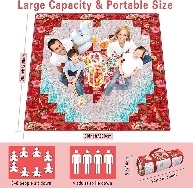 Supfitness Extra Large Picnic Blankets Waterproof Foldable (80 "x 80") Beach Blanket Waterproof Sandproof,3-Layer Thicking Mat Outdoor Packable Camping Blanket