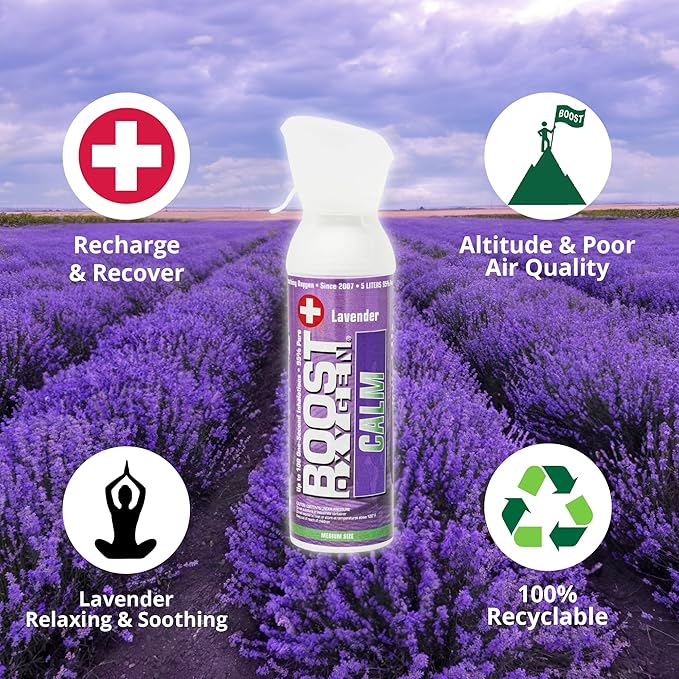 Boost Oxygen Medium Calm Lavender Aroma 5L Canister | Respiratory Support for Aerobic Recovery, Altitude, Performance & Health (6 Pack)