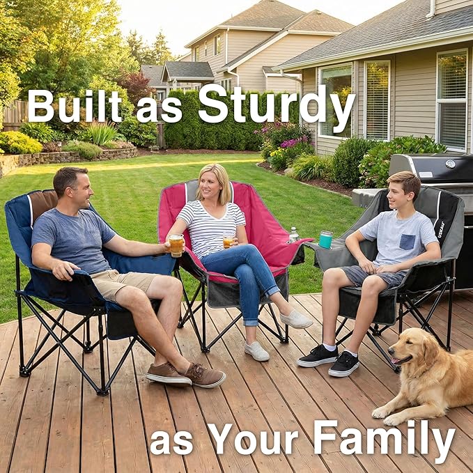 Oversized Camping Chair for Adults - Heavy Duty 400 lbs Padded Folding Chair with Wine Glass Holder, 2 Cup Holders & Side Pockets, Portable Carry Bag for RV, Tailgating, Lawn