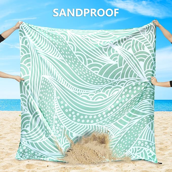 HIHOHO Beach Blanket Waterproof Sandproof Beach Mat for 1-8 Adults Quick Drying Durable Outdoor Picnic Mat for Beach Festival Travel Camping Hiking (LBL-Ripple, 120"×108"(8 Person))