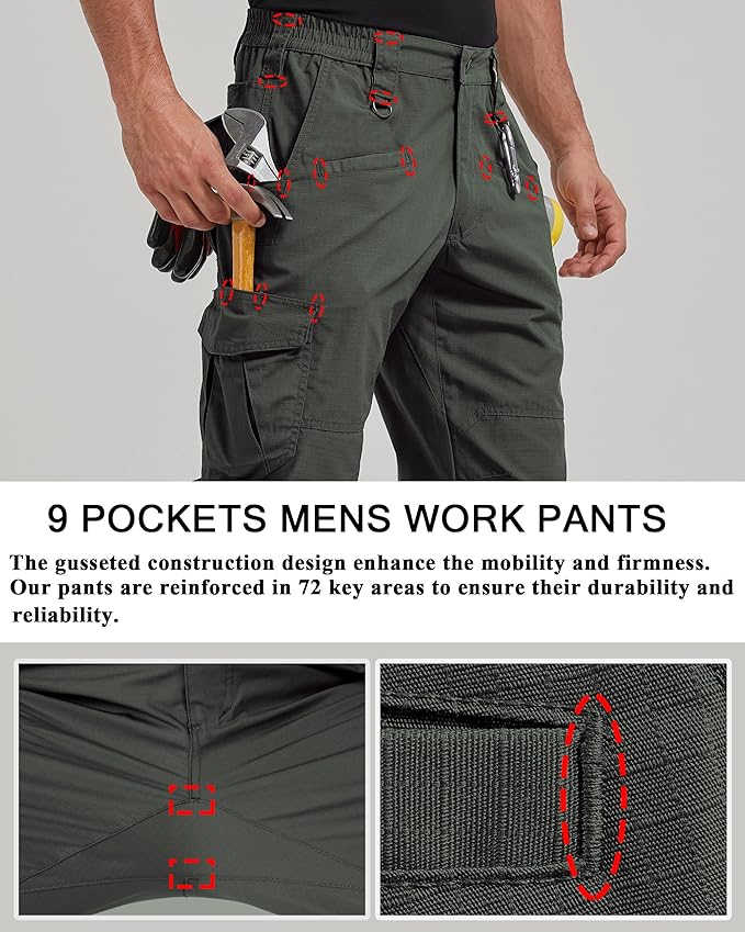 CNBQDD Mens Work Pants Cargo Tactical Construction for Men Ripstop Water Repellent Lightweight Outdoor Hiking with Pockets