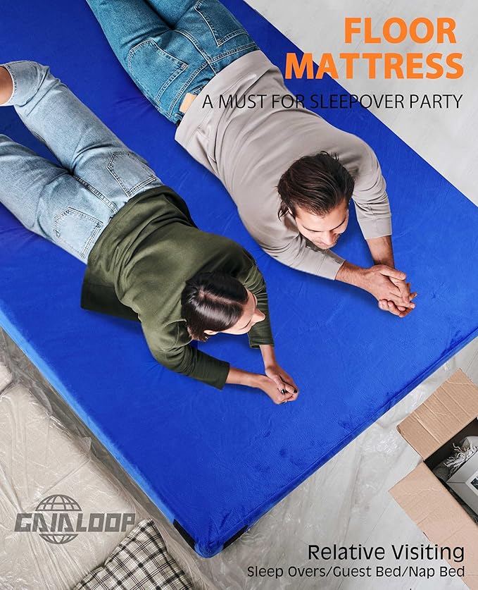 GAIALOOP 3 Inch Memory Foam Camping Mattress, Dual Layer Thick Sleeping Camp Pad for Car Tent Cot, Roll-Up Portable Glamping Floor Bed for Guests Sleepover