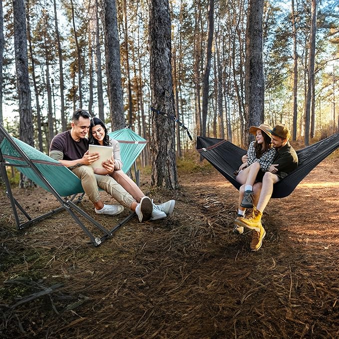 Tranquillo Combo x2 Hammocks with Stand for Outside & Tree Straps, Heavy Duty Hammock with Stand 600lbs for Indoor Outdoor Patio Backyard, x2 Hammocks for 2 Person (Combo - Sky, Medium)