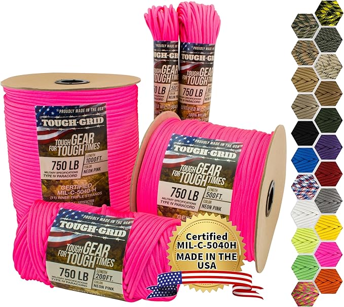 TOUGH-GRID 750 Paracord Military Grade Nylon Rope - Type IV Mil-Spec Made in USA - Tactical Survival Cord