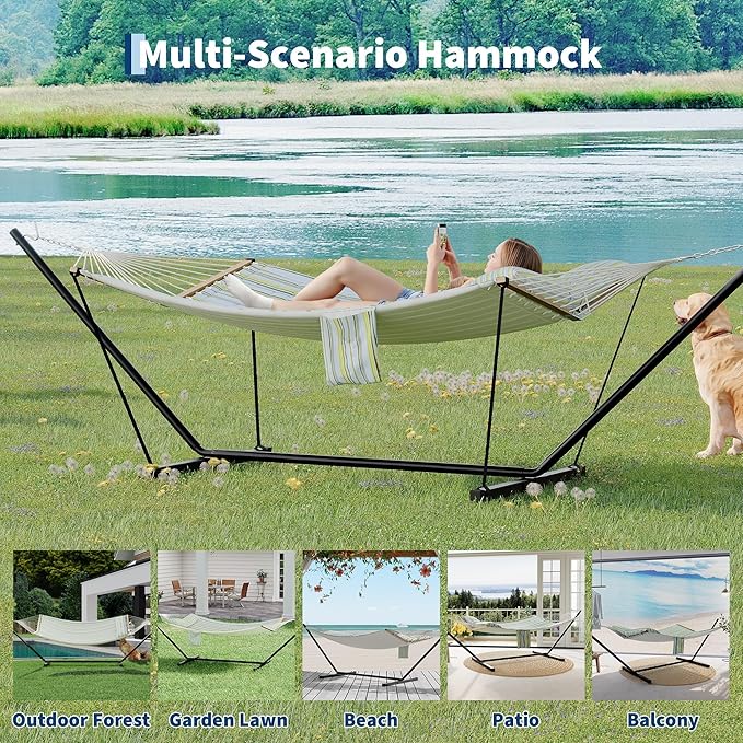 GarveeHome Portable 2 Person Double Hammock with Sturdy Heavy-Duty Steel Stand – 450LBS Max Load, Quick & Effortless Assembly, Perfect for Indoor Living, Yard, Patio & Camping Trips