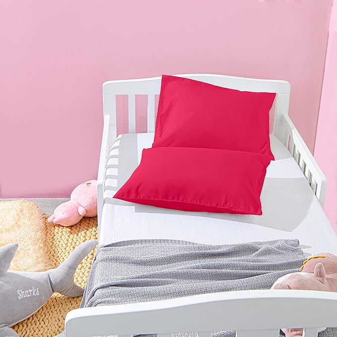 NTBAY Microfiber Toddler Pillowcases with Envelope Closure, 2 Pack 100% Brushed Microfiber Super Soft Travel Kids Nursery Pillow Cases, 14"x20" Fits Pillows Sized 12"x16" 13"x18" 14"x19", Magenta