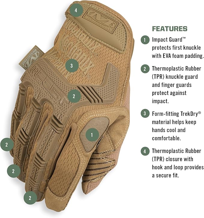 Mechanix Wear: M-Pact Tactical Gloves with Secure Fit, Touchscreen Capable Safety Gloves for Men, Work Gloves with Impact Protection and Vibration Absorption (Brown, Medium)