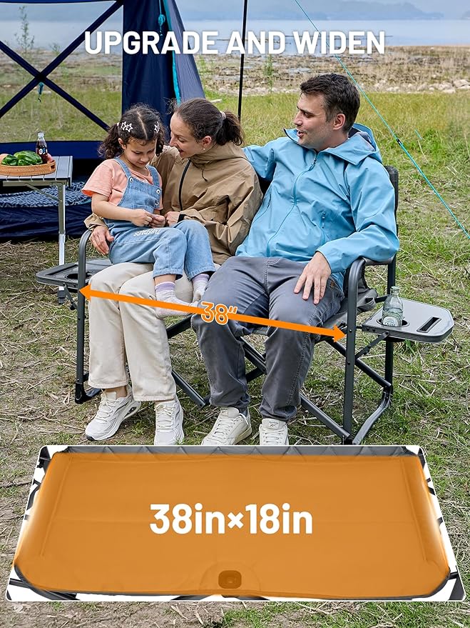 Timber Ridge Double Camping Chair Portable Loveseat, Heavy Duty Folding Camp Couch 2 Person Director Chairs with Cup Holder for Outdoor Lawn Tailgates Picnic Sports Soccer Games Supports 600 lbs Grey