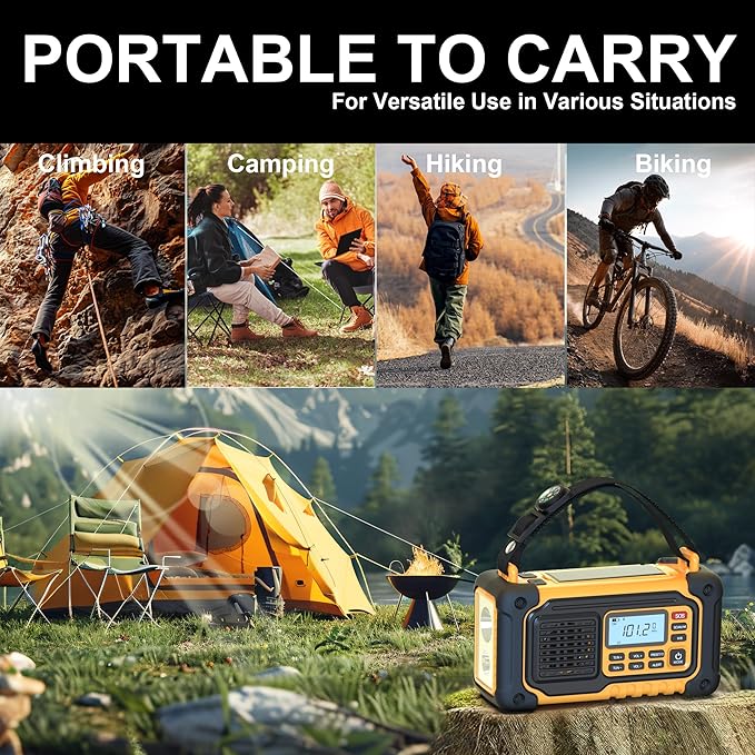 Crank Emergency Weather Radio, 10000mAh Solar Hand Crank Portable NOAA AM FM Battery Power Radio,Weather Alert with Flashlight,SOS Alarm & Reading Lamp,Survival Gifts for Home Camping Outdoor