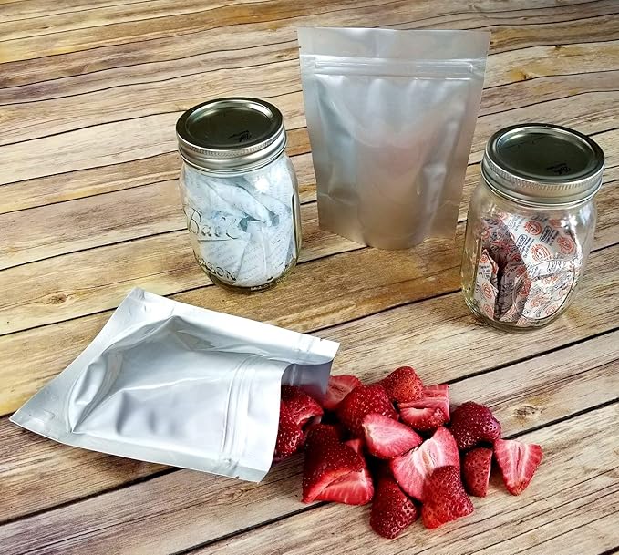 Resealable Stand Up Mylar Bags/Pouches - 7.5 Mil 5"x7"x3" - Genuine Aluminum Foil-Lined Gusset Bag for Long Term Food, Freeze Drying, Survival Storage Container (50 and 100) (50)