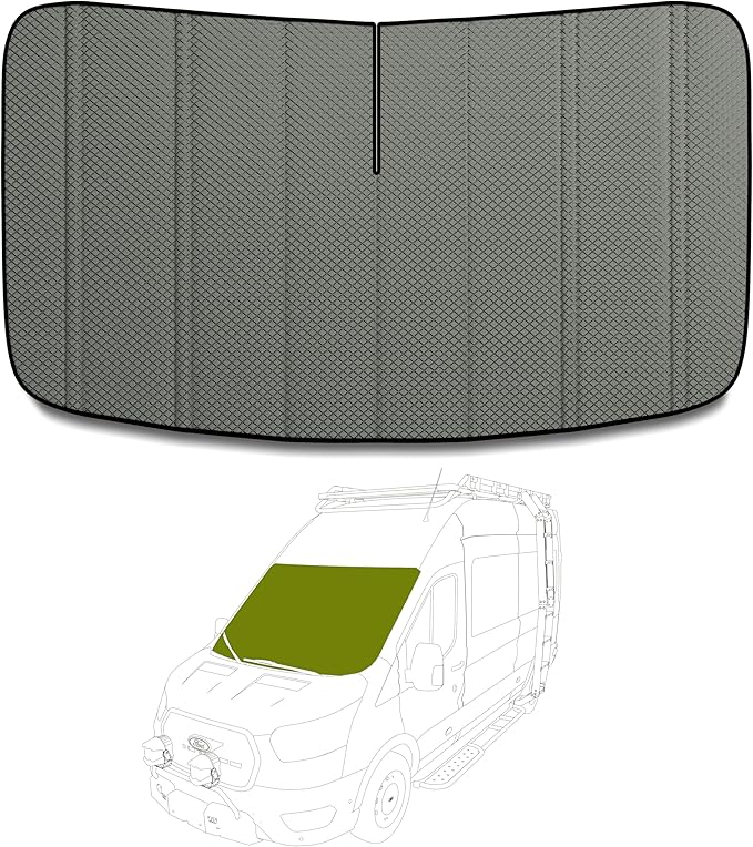 Windshield Cover for Ford Transit Medium/High Roof 2015-2026, Full Coverage, Insulated Blackout Foldable Windshield Sunshade, AllSeasonGuard