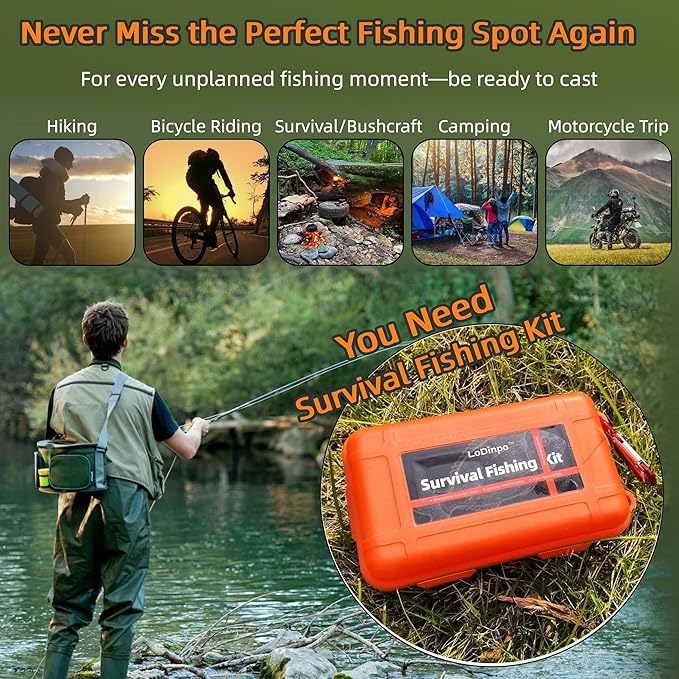 Mini Survival Fishing Kit Small Emergency Fishing TackleBox Pocket Outdoor Fishing Set Travel Party Fishing shoebox Surf Survivalist Fishing Accessories Pack Fishing Gear Gifts for Starter Men