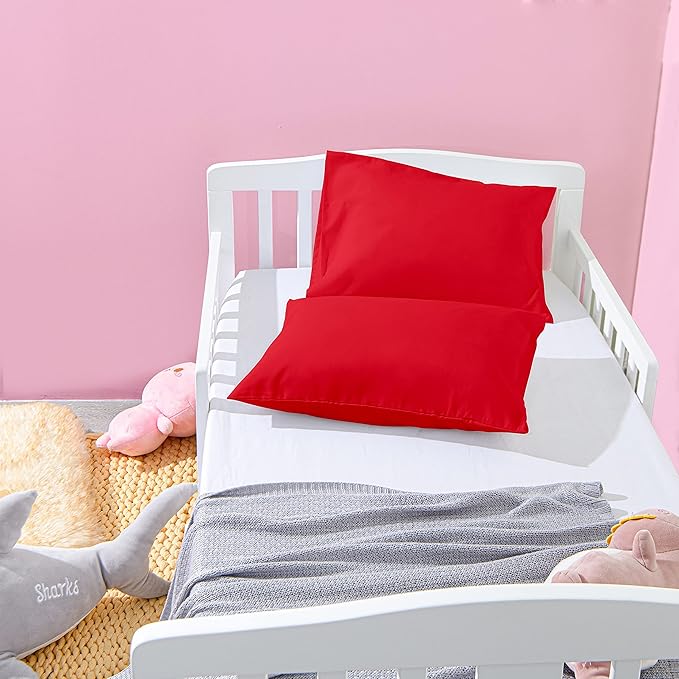 NTBAY Microfiber Toddler Pillowcases with Envelope Closure, 2 Pack 100% Brushed Microfiber Super Soft Travel Kids Nursery Pillow Cases, 14"x20" Fits Pillows Sized 12"x16" 13"x18" 14"x19", Red