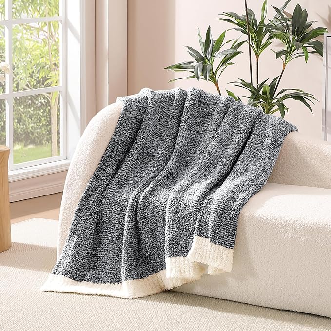 WRENSONGE Throw Blanket Cationic Dyeing Black Soft Cozy Fluffy Warm Hand Made Throw Blankets for Couch, Sofa, Chair, Bed, Camping, Picnic, Travel Lightweight Bed Blanket - 50"x60"