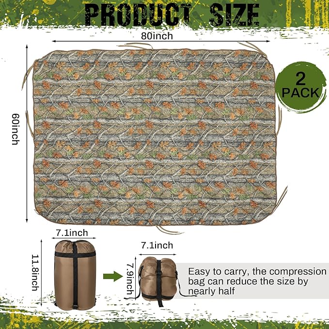 Barydat 1/2/3 Pack 80 x 60/92 x 64 Inch Woobie Blanket Military Poncho Liner Hunting Blanket Waterproof Thermal Poncho Liner with Bag Camo for Outdoor Camping Hiking