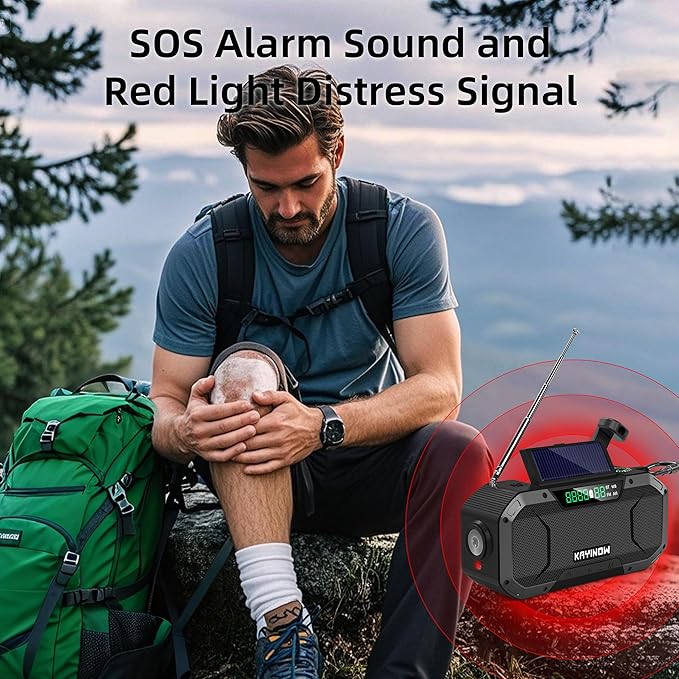 Weather Radio with AM/FM/NOAA,Bluetooth,Hand Crank Emergency Radio,5000mAh Battery Power,IPX5 Waterproof,Portable and Shock-Resistant,Flashlight and SOS for Home Outage Storm Emergencies