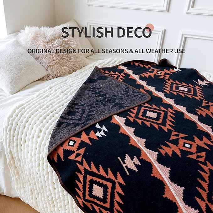 ACUSHLA Merino Wool Camp Blanket - Warm Thick Washable Large Outdoor Camping Sleeping Throw Blanket All Weather Morocco Blue 79" x63"
