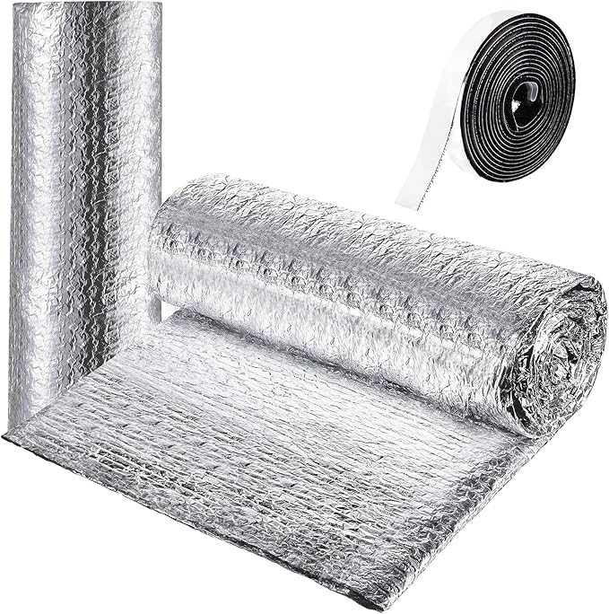 Frienda Rv Window Reflective Insulation Roll 35.8inch*10ft Double Aluminum Foil Heat Bubble Thermal Window Shade Door Cover Blackout for Garage Roof Travel Camper Skylight Shield