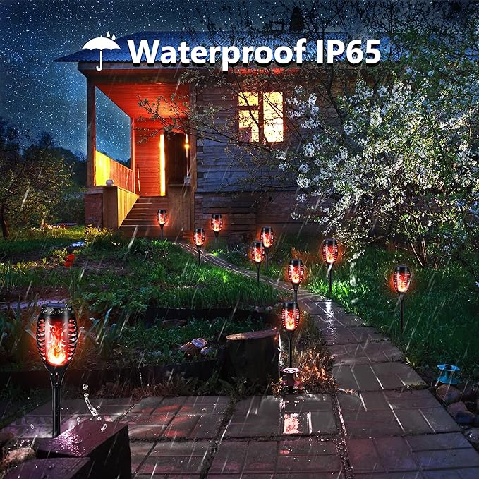 Toodour Solar Torch Flame Lights, 12 Pack Solar Lights Outdoor with Flickering Flame, Waterproof Patio Light Landscape Decoration Lighting for Garden, Lawn, Yard, Outdoor Decorations - Red