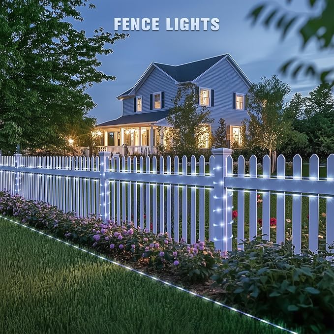 JMEXSUSS 2 * 200 LED White Solar Rope Lights, 66ft IP 65 Waterproof Solar String Light Outdoor, 8 Modes Christmas Lights for Camp Trampoline Ladder Slide Tent