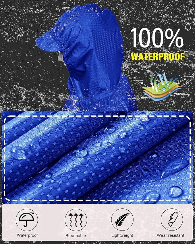 iCreek Hooded Rain Poncho Packable Unisex Raincoat Jacket with Pocket Waterproof Lightweight for Hiking, Camping, Outdoor