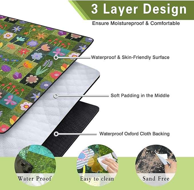 Supfitness Extra Large Picnic Blankets Waterproof Foldable (80 "x 80") Beach Blanket Waterproof Sandproof,3-Layer Thicking Mat Outdoor Packable Camping Blanket