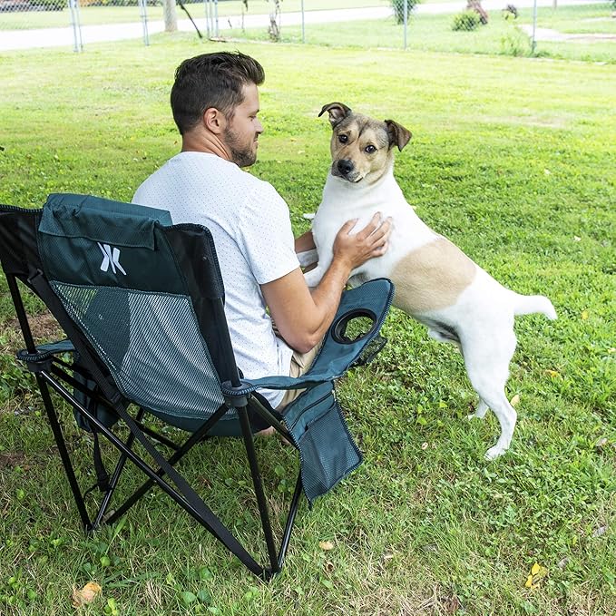 Kijaro Sling Folding Camping Chair - Enjoy The Outdoors in This Outdoor Chair with a Built-in Cup Holders and Side Organizer OR Side Cooler - Includes a Detachable Pillow