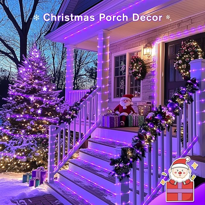 JMEXSUSS 200 LED Purple Solar Halloween Lights, 66 ft Rope Lights Outdoor Waterproof, PVC Tube Purple Christmas String Lights for Party Tree Fence Christmas