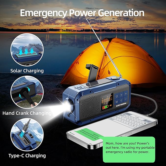 Hand Crank Emergency Radio with Bluetooth,AM/FM/NOAA,2000mAh Backup Battery,Solar & USB Power,Weather Radios for Home,IPX5 Waterproof,Shock-Resistant,with Flashlight and SOS for Camping Survival