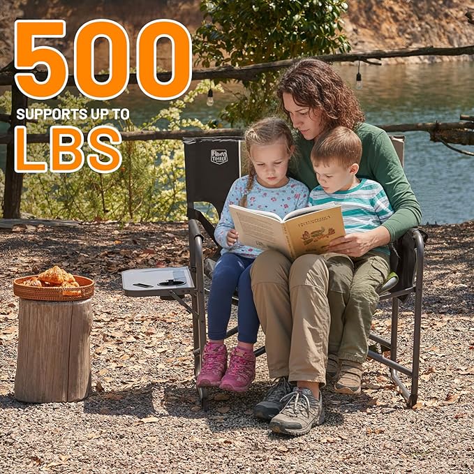 Timber Ridge XXL Director’s Chair – Heavy Duty Folding Camping Chair for Adults, 500lb Capacity, Extra Wide Padded Seat for Camping, Sports, Lawn, Courtyard, and Outdoor Use, Tan