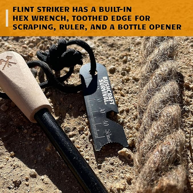 Bushcraft Survival Ferro Rod Fire Starter Kit & Backpacking Multitool | Flint and Steel Striker | Waterproof Magnesium Farrow Rod Tool & Firestarter for Campfires
