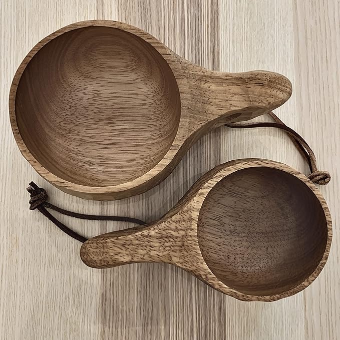 überleben | Kuksa Wooden Cup – Handcarved 8oz Coffee Mug, Bowl with Lanyard & Carabiner – Lightweight Camping Essentials & Traditional Nordic Bushcraft Gear
