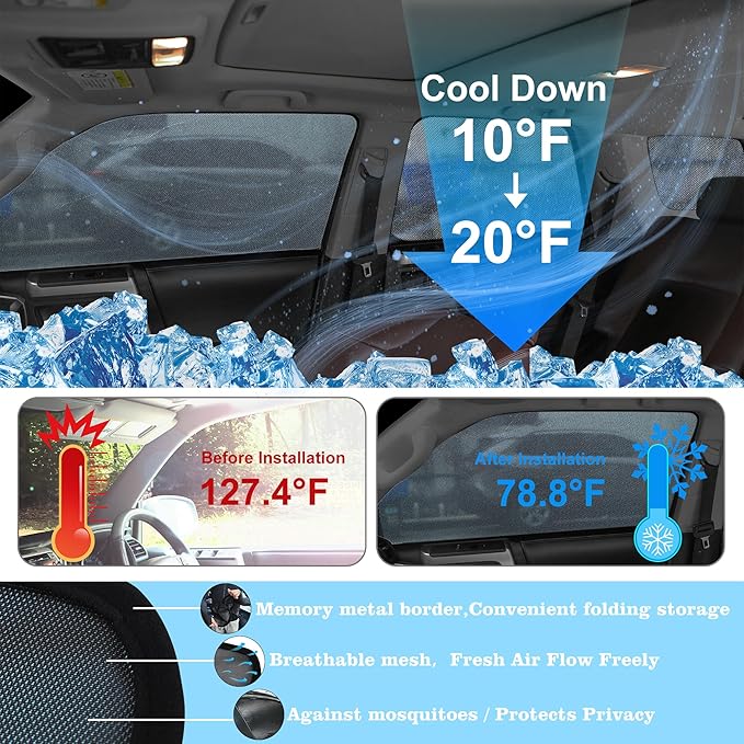 Front Side Half Window Shade Foldable Custom Fit for 2013-2018 Acura RDX Car Window Shades for Side Window Sun Shade UV Protection Heat Insulation for Camping Sleeping 6PCS