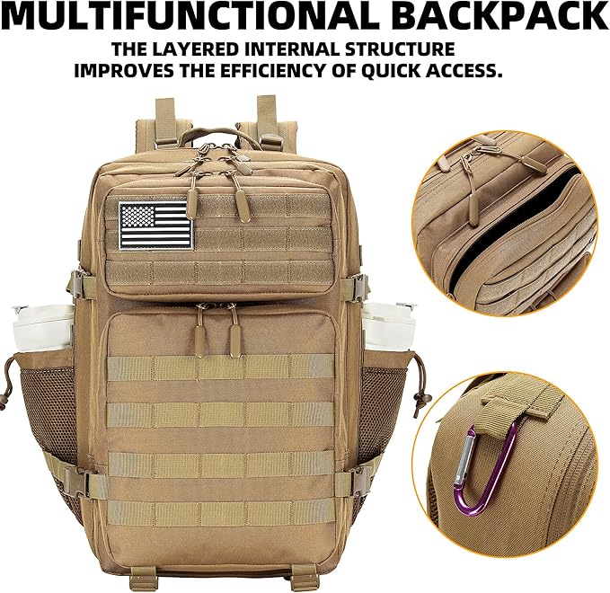 Lovelinks21 45L Tactical Assault Backpack 3 day assault pack with Molle Waterproof backpack Rucksack for Tactical Backpacks (khaki)