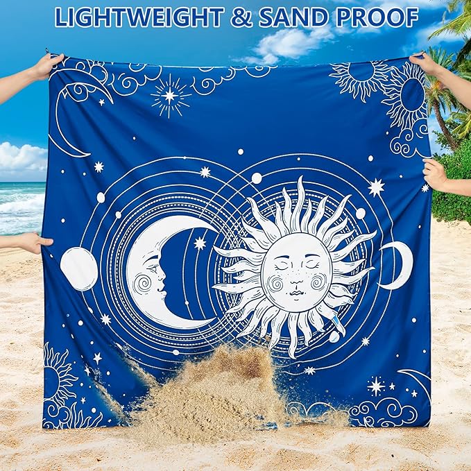HIHOHO Beach Blanket Waterproof Sandproof Beach Mat for 1-8 Adults Quick Drying Durable Outdoor Picnic Mat for Beach Festival Travel Camping Hiking (BL-SUNMOON, 79"×83"(4 Person))