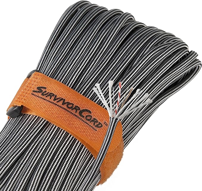 TITAN Survival Patented Paracord 550 - 25ft, 100ft, 500ft & Color Options - 620LB Strength Survival Paracord Military Spec with 3 Strands - Heavy Duty Hank Cord for Camping & Outdoors with Firestarter