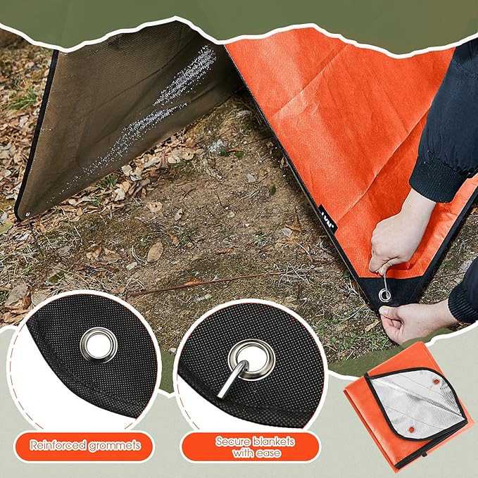 Kingdder 2 Pcs Heavy Duty Emergency Blankets for Survival Camping Blanket Insulated Tarp 60 x 82 Inches Outdoor Waterproof Thermal Reflective Tarp Tent Insulation for Camp Hiking Picnic
