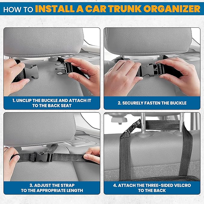 EcoNour Backseat Trunk Organizer | 42 x20 Inches Car Storage with 9 Spacious Pockets | Waterproof, Heavy-Duty Hanging Organizer for SUVs, Trucks & Hatchbacks | Space-Saving, Foldable & Easy to Install