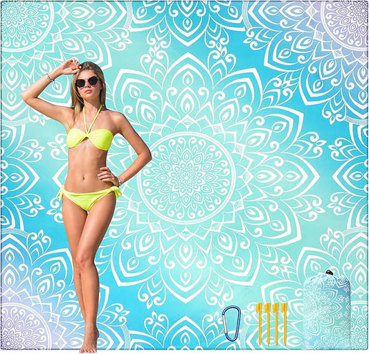 HIHOHO Beach Blanket Waterproof Sandproof Beach Mat for 1-8 Adults Quick Drying Durable Outdoor Picnic Mat for Beach Festival Travel Camping Hiking (Gradiant BL-Mandarin, 79"×83"(4 Person))