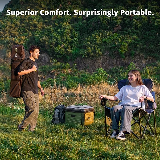 EAST OAK Oversized Camping Chair Heavy Duty Camping Chairs for Adults 500LBS Support, 600D Oxford, Cup Holder & Side Pocket Ideal for Camping, Beach, Sports Events, Backyard & Tailgating Gray