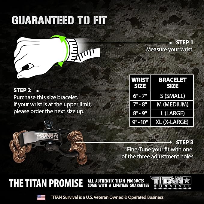 Titan Paracord Survival Bracelet | Made with Patented SurvivorCord (550 Paracord, Fishing line, Snare Wire, and Waxed Jute for Fires). Free eBooks Included.