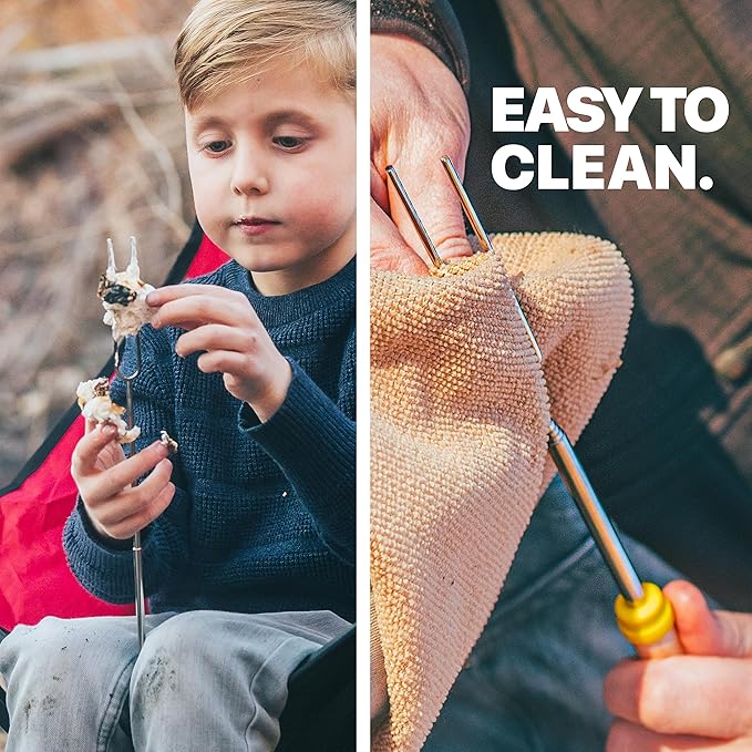 MalloMe Smores Sticks for Fire Pit - Accessories for Campfire Marshmallow Roasting Sticks Smores Kit Outdoor - Smore Skewers Hot Dog Fork For Outside, Camping Essentials Bonfire Gear Long 32" 5 Pack
