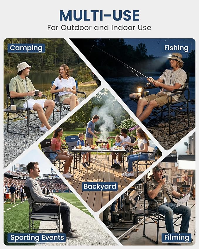 KingCamp Oversized Camping Directors Chair with Side Table, Compact Design Heavy Duty 440lbs, Folding Portable Padded Camp Chairs with Extra Wide Seat & Anti-Sag Fabric for Outdoor Fishing Sports Lawn