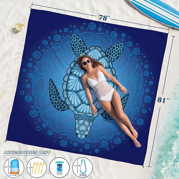 Famstar Beach Blanket Oversized Extra Large 78" X 81",Waterproof Sandproof Beach Blanket 1-7 Adults Lightweight Durable for Travel Camping Hiking Picnic