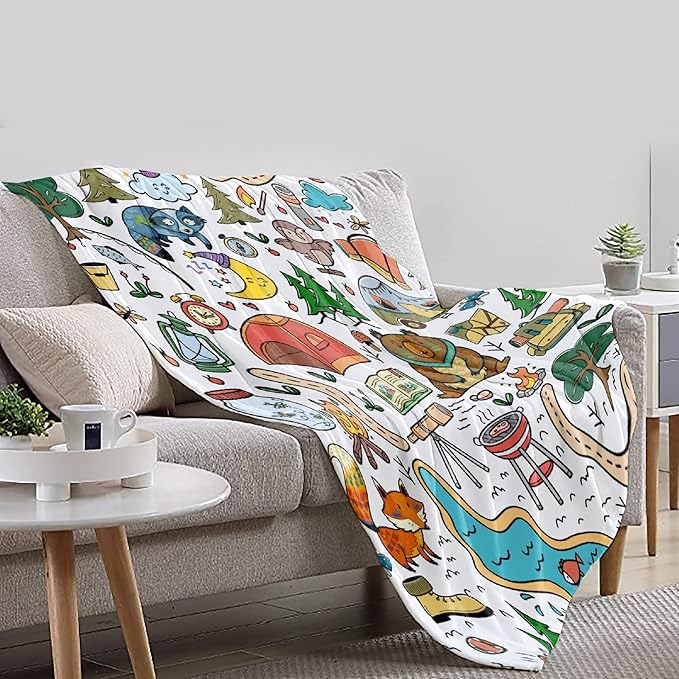 Camping Blanket Gifts for Boys Girls,Soft Camping Throw,Cute Plush Flannel Camping Quilts Decorations for Bedroom Sofa Bed Outdoor Travel 60 x 50in for Teens