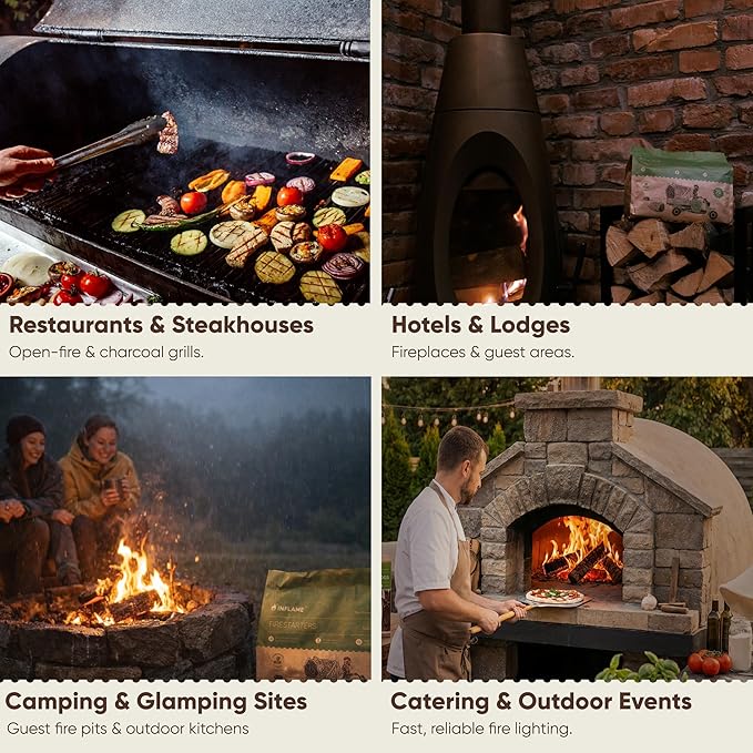Inflame Fire Starters 800 pcs Fire Starters for Campfires, Grill, BBQ, Fireplace, Woodstove - Charcoal Starter - Waterproof, Weather-Resistant - Natural Wood Fireplace Starters