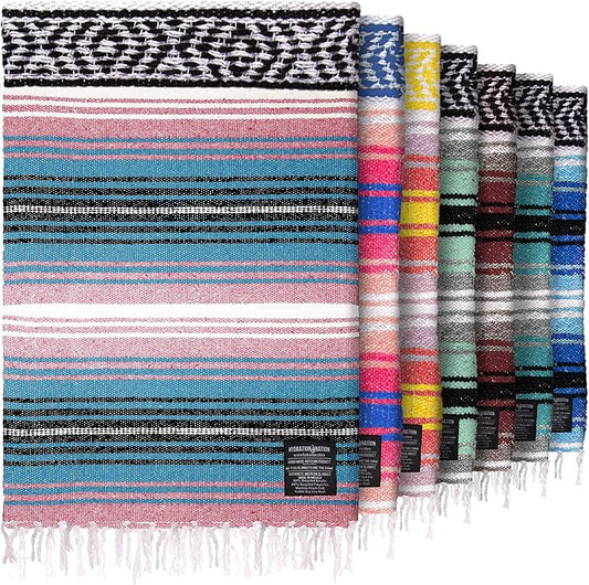 Hydration Nation Authentic Large Handwoven Mexican Striped Throw Blanket - Soft, Durable, Eco-Friendly - 70"x50" - Cotton Candy